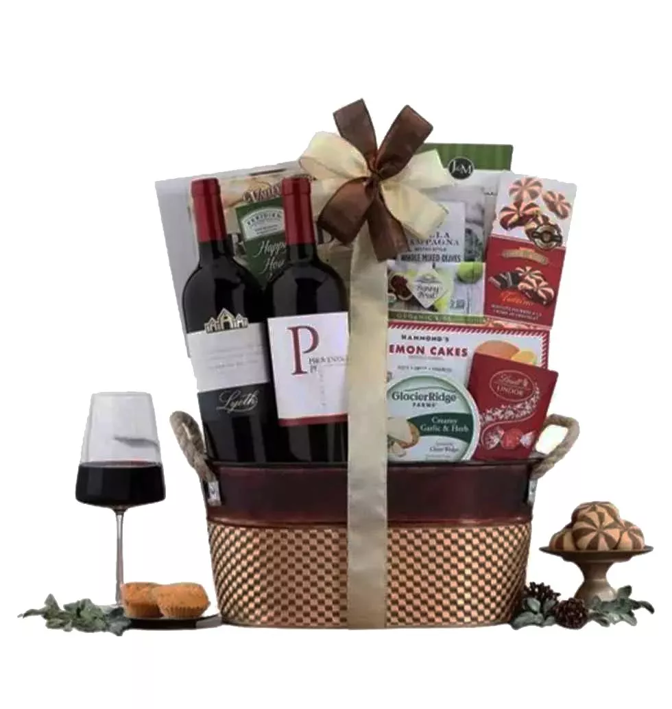 Elegant French Wine And Gourmet Treats Gift Basket