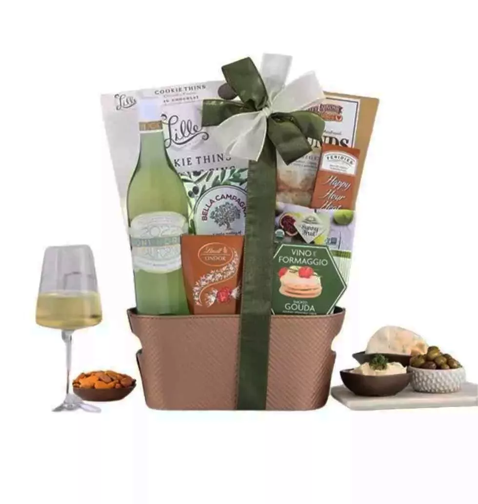 White Wine And Gourmet Treats Gift Set