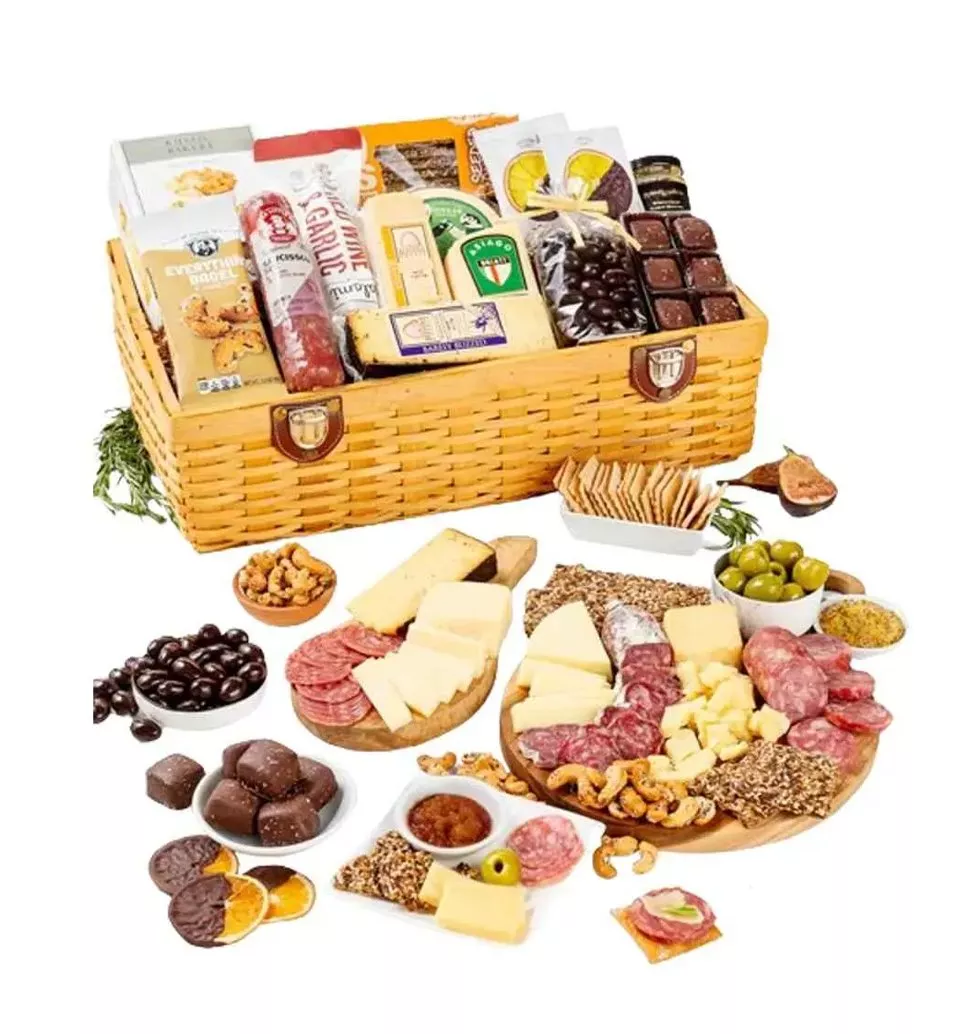 Exquisite Cheese And Cured Meats Delight gift basket