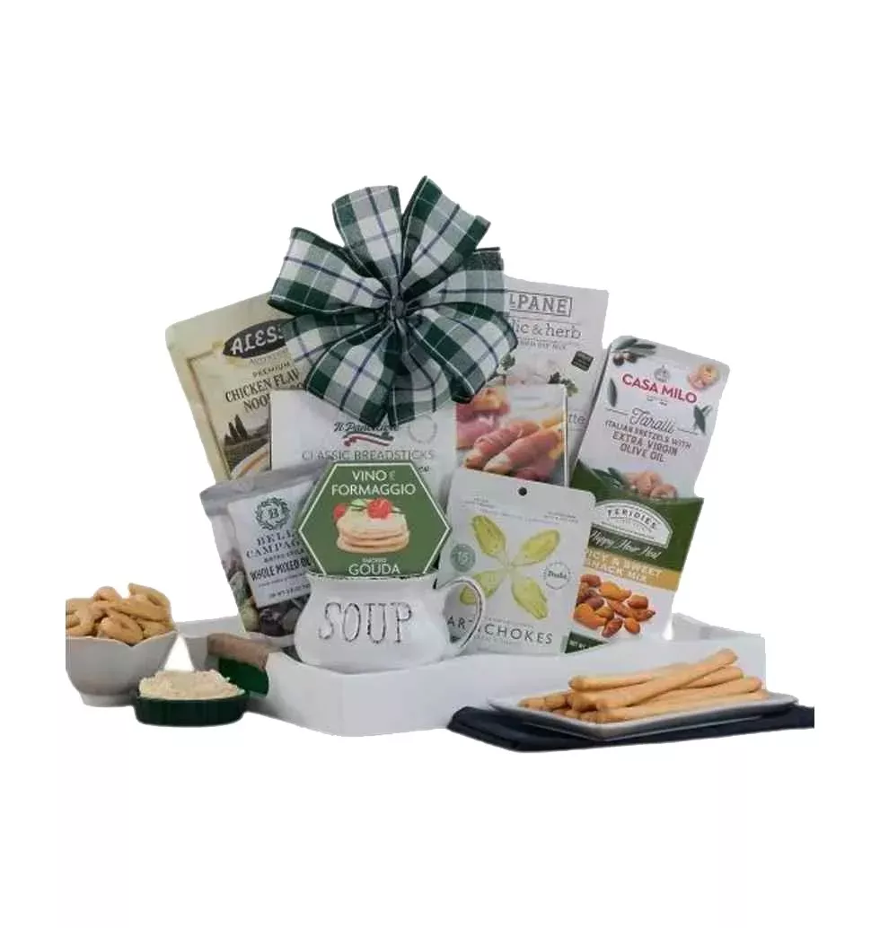 Gourmet Soup Mix and Savory Snacks Gift Basket