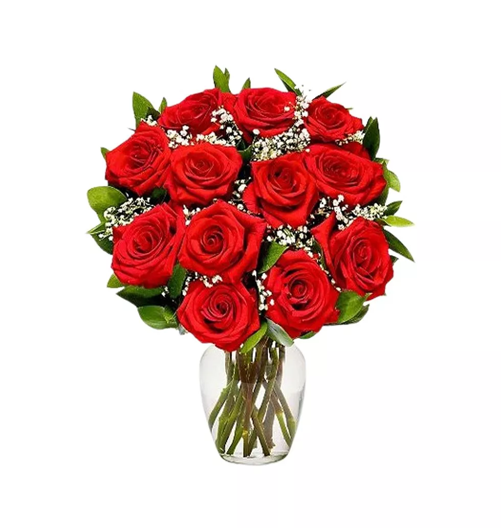 Beautiful Red Roses in Vase